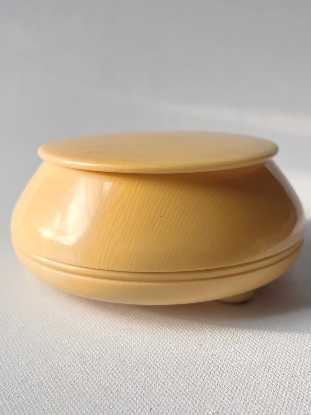 English Vanity Footed Celluloid Powder Box Jar Vintage 1920's